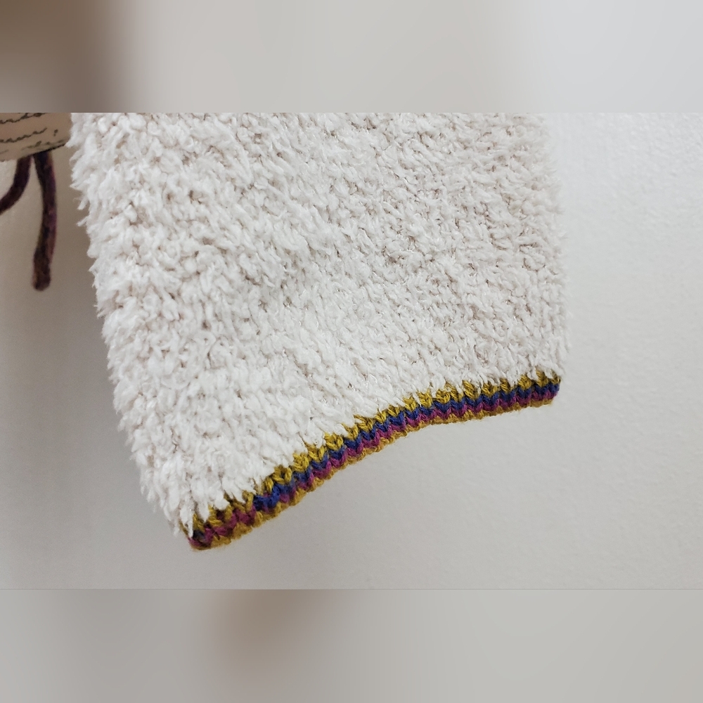 Urban Outfitters Sherpa Zip Jacket M Cream Rainbow Collar Drawstring Hem - Picture 6 of 13